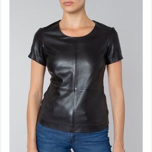 Muubaa Grimsay Black Genuine Leather T-Shirt Tee Top Size 4‎